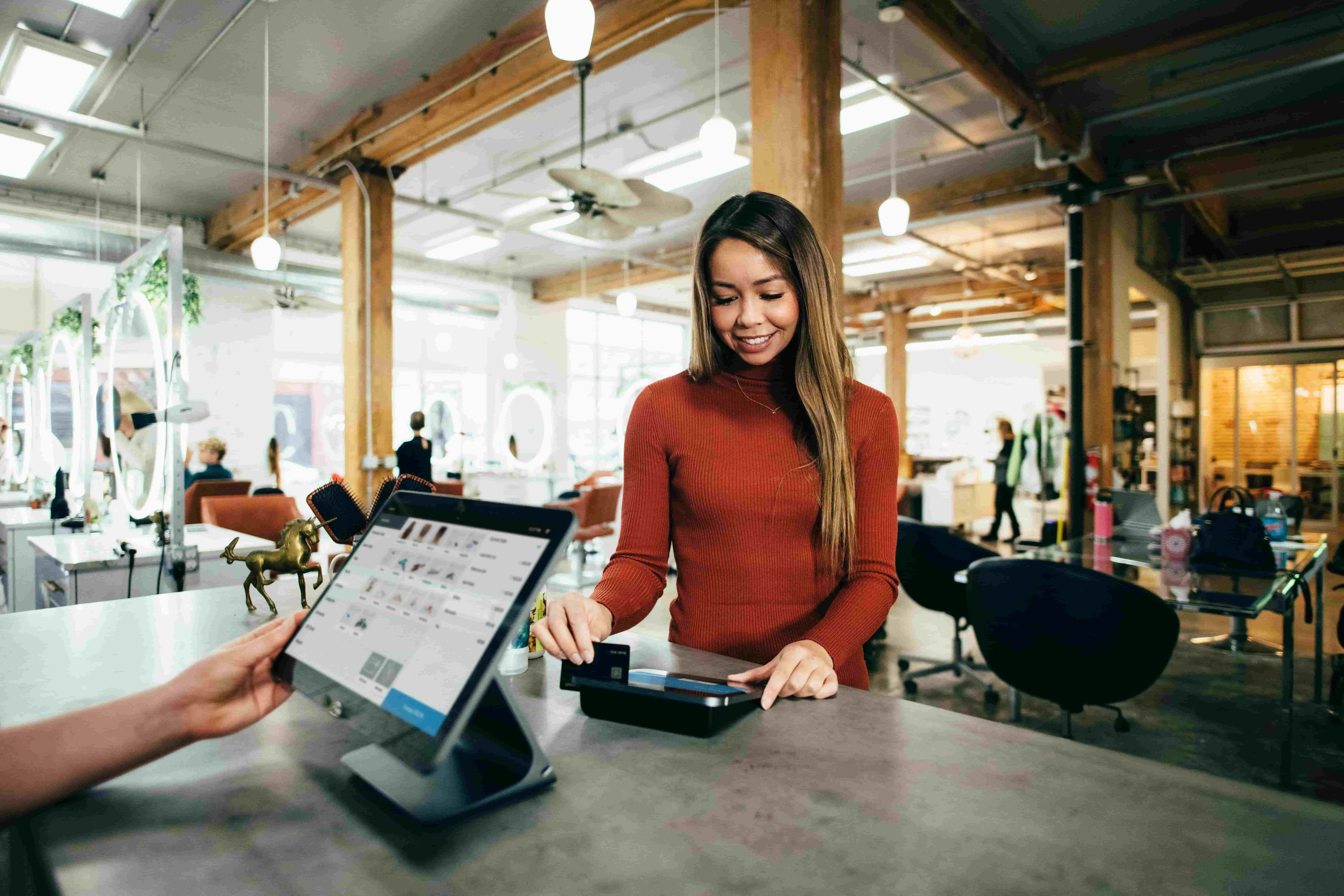user at sales counter